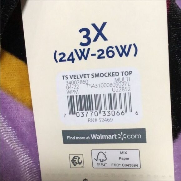 Terra & Sky Women’s Plus Size Velvet Smock Top, Multicolor, size 3X - Picture 11 of 11